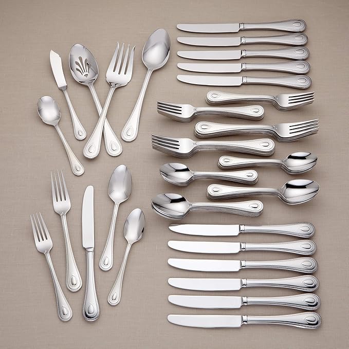 Lenox French Perle 65-Piece 18/10 Silverware Set for 12, Flatware
